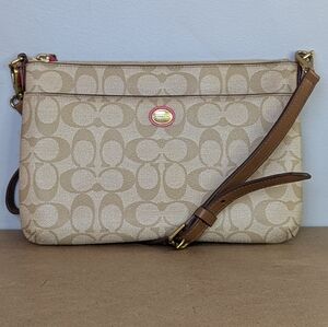 Coach | Peyton Signature East West Swingpack Bag, Khaki & Pink (Flaws)